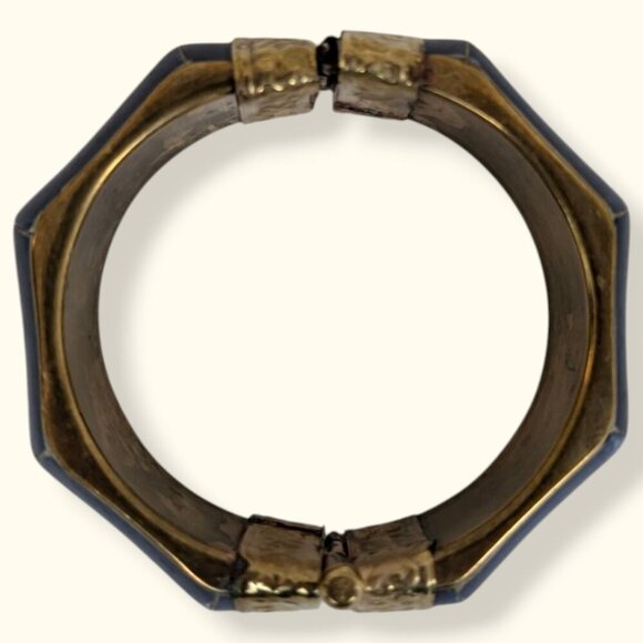V. Blue Brass & Bone Locking Hinge Bracelet - Picture 7 of 8